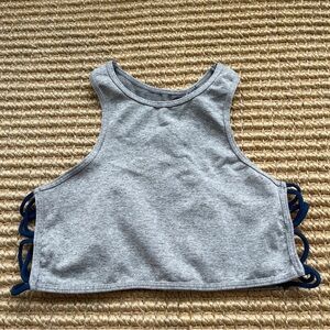 Free People Intimately Heather Grey Sports Bra with Navy Crochet Side Detailing